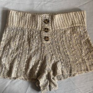 Urban Outfitters Out From Under Knit Lounge Shorts Cable Button Beige Gry Sz M